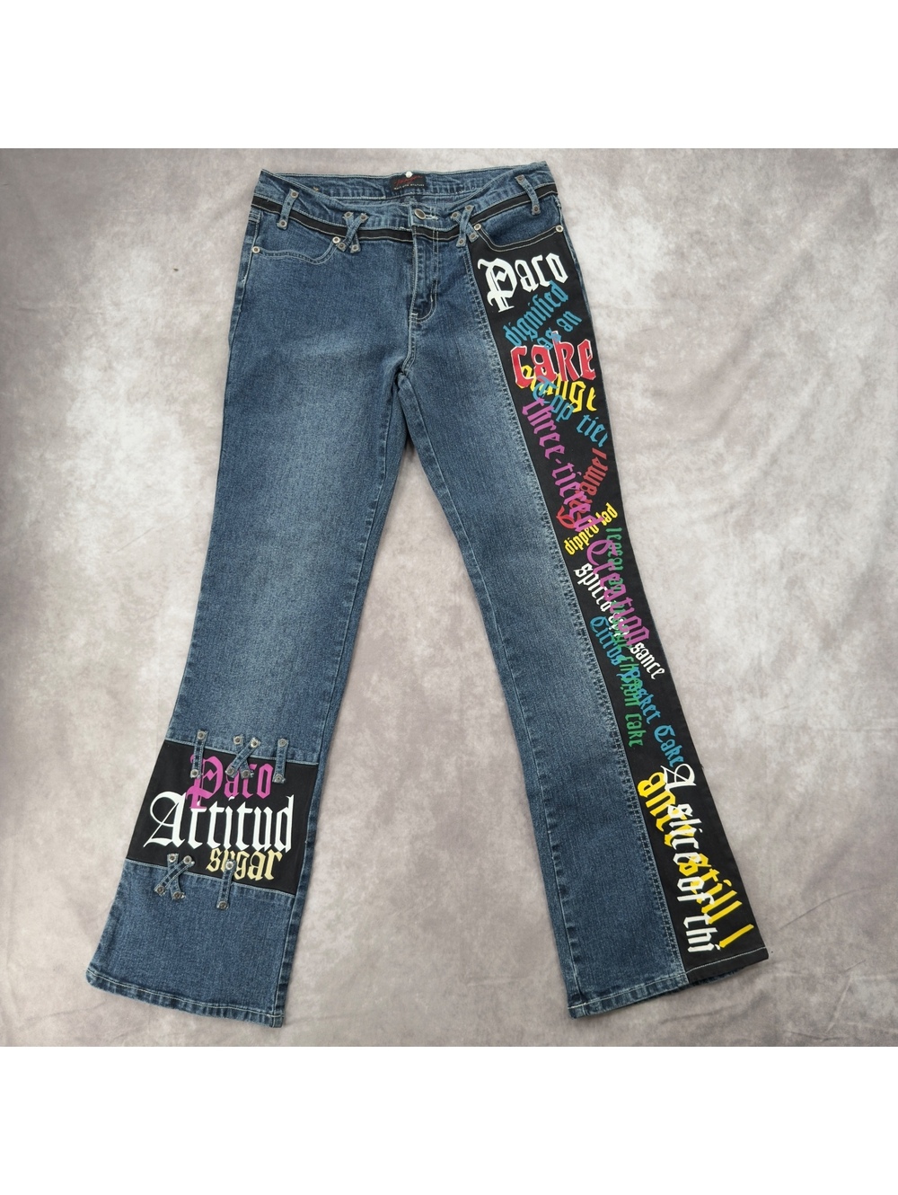 Vintage Paco Jeans Graphic Low Rise Flare Jeans Denim Size 11
